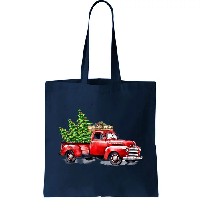 Vintage Wagon Christmas Shirts Xmas Tree On Car Red Truck Tote Bag