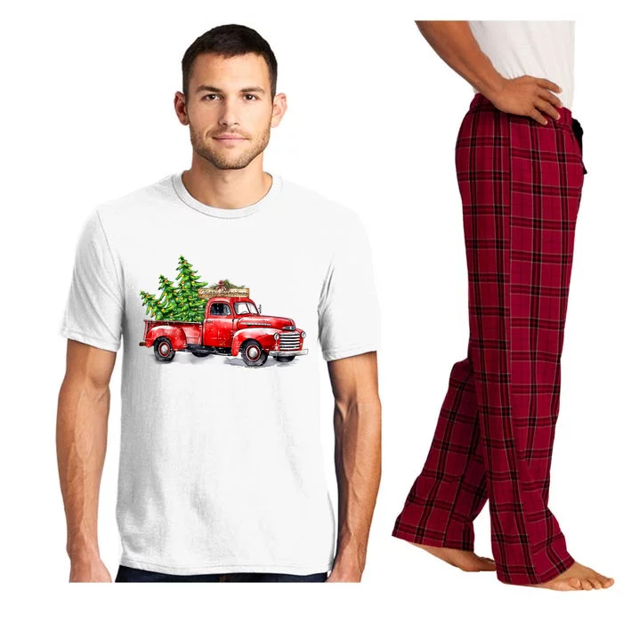 Vintage Wagon Christmas Shirts Xmas Tree On Car Red Truck Pajama Set