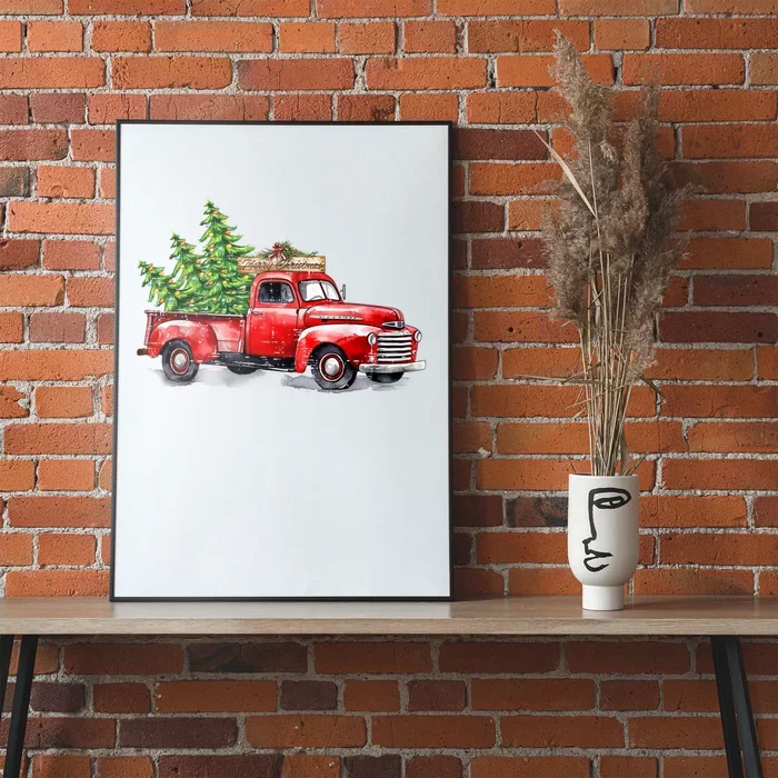 Vintage Wagon Christmas Shirts Xmas Tree On Car Red Truck Poster