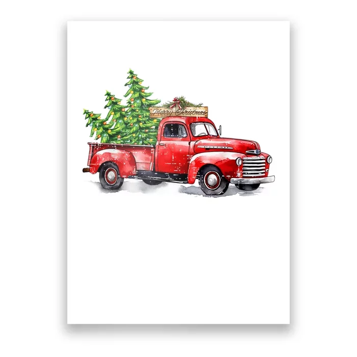 Vintage Wagon Christmas Shirts Xmas Tree On Car Red Truck Poster