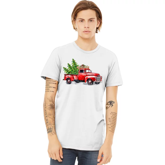 Vintage Wagon Christmas Shirts Xmas Tree On Car Red Truck Premium T-Shirt