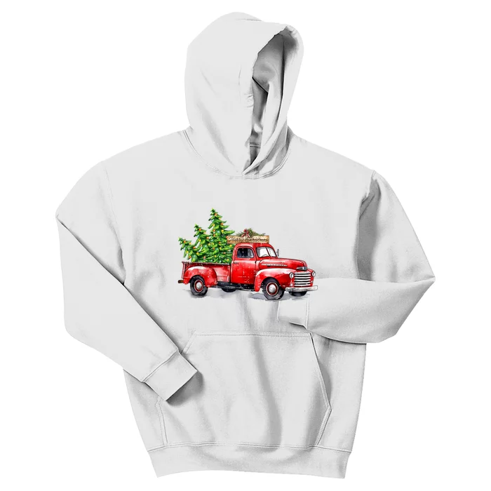 Vintage Wagon Christmas Shirts Xmas Tree On Car Red Truck Kids Hoodie