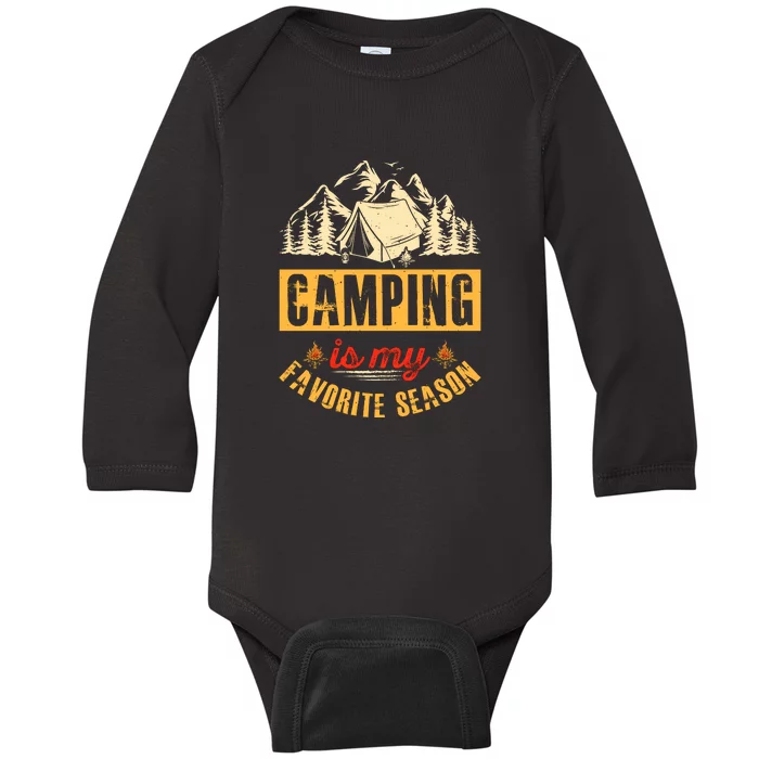 Vintage Wilderness Camping Is My Favorite Season Holiday Gift Baby Long Sleeve Bodysuit