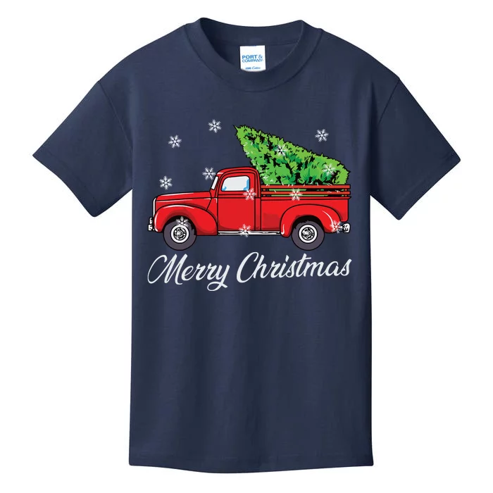 Vintage Wagon Christmas Tree Red Retro Farmer Truck Vacation Kids T-Shirt