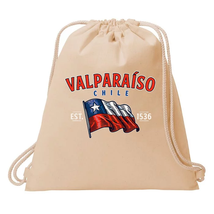 ValparaíSo Waving Chilean Flag Est. 1536 Drawstring Bag