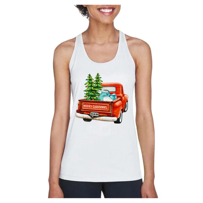 Vintage Wagon Christmas Classic Red Truck Car Xmas Trees Women's Racerback Tank