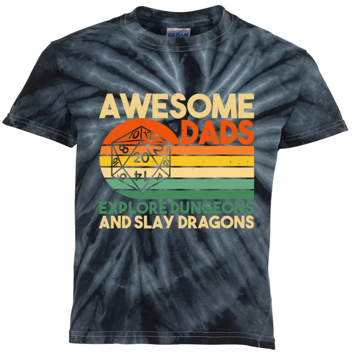 Vintage Awesome Dads Explore Dungeons DM RPG Dice Dragon Fathers Day Gift Kids Tie-Dye T-Shirt