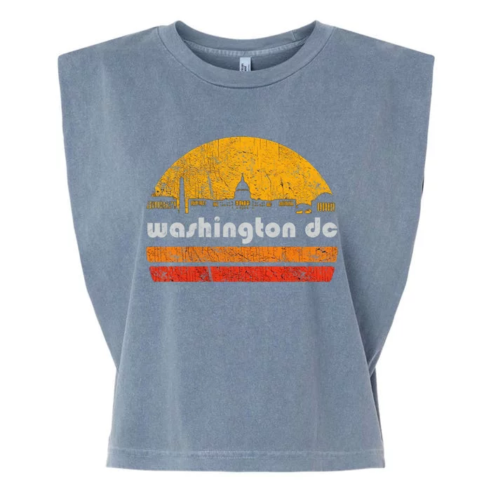 Vintage Washington DC City Skyline Retro Sunset Weathered Garment-Dyed Women's Muscle Tee