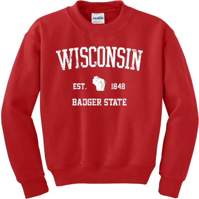 Vintage Wisconsin Est 1849 Badger State Kids Sweatshirt