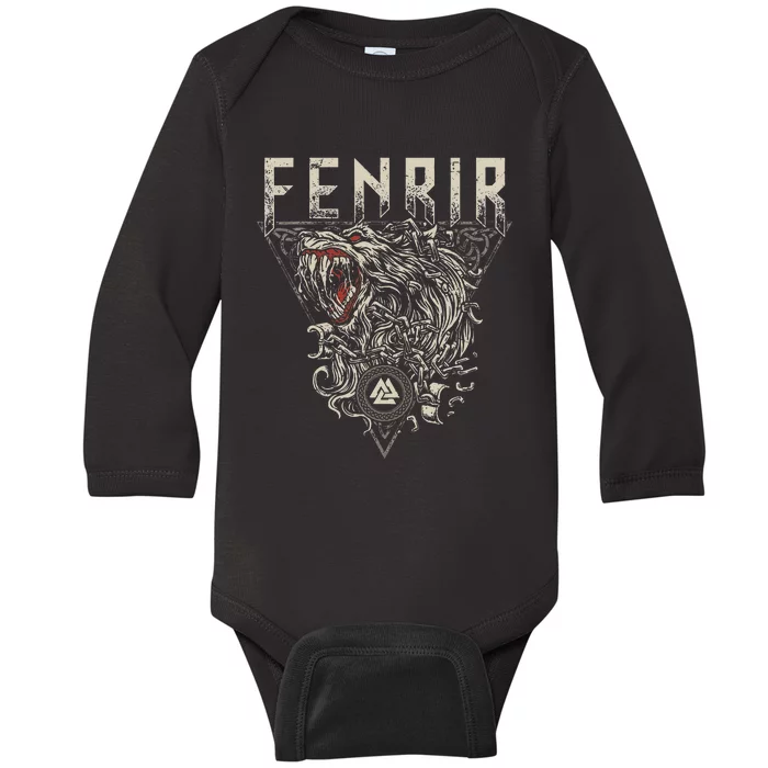 Viking Wolf Fenrir Norse Scandinavian Pagan Mythology Baby Long Sleeve Bodysuit