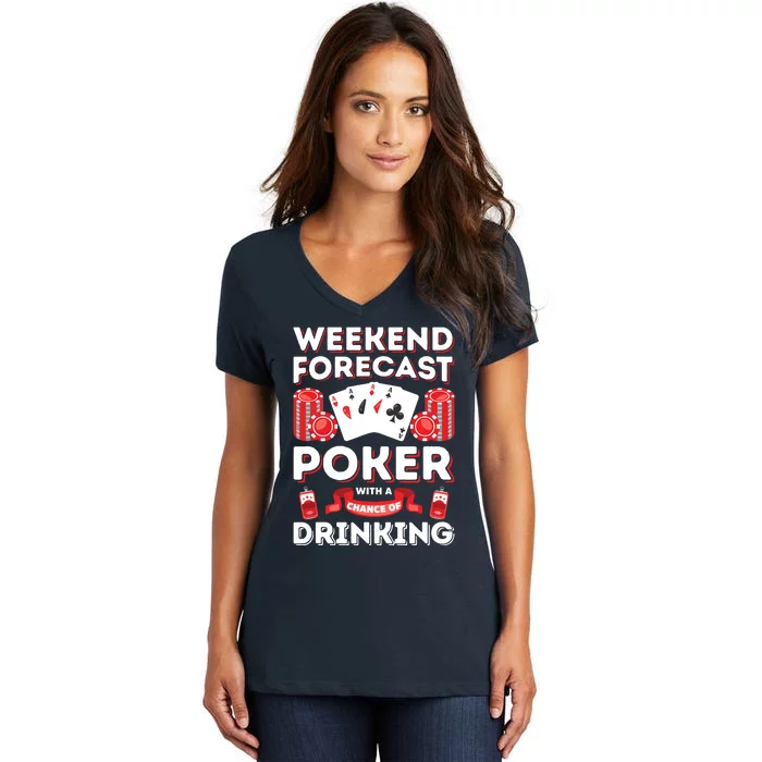 Vintage Weekend Forecast Poker Drinking Women's V-Neck T-Shirt