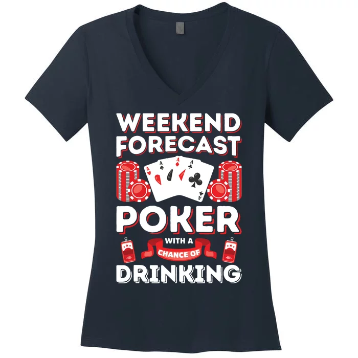 Vintage Weekend Forecast Poker Drinking Women's V-Neck T-Shirt