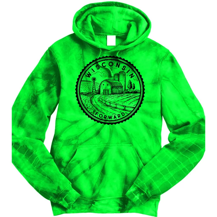 Vintage Wisconsin Forward Farmland Emblem Seal Tie Dye Hoodie