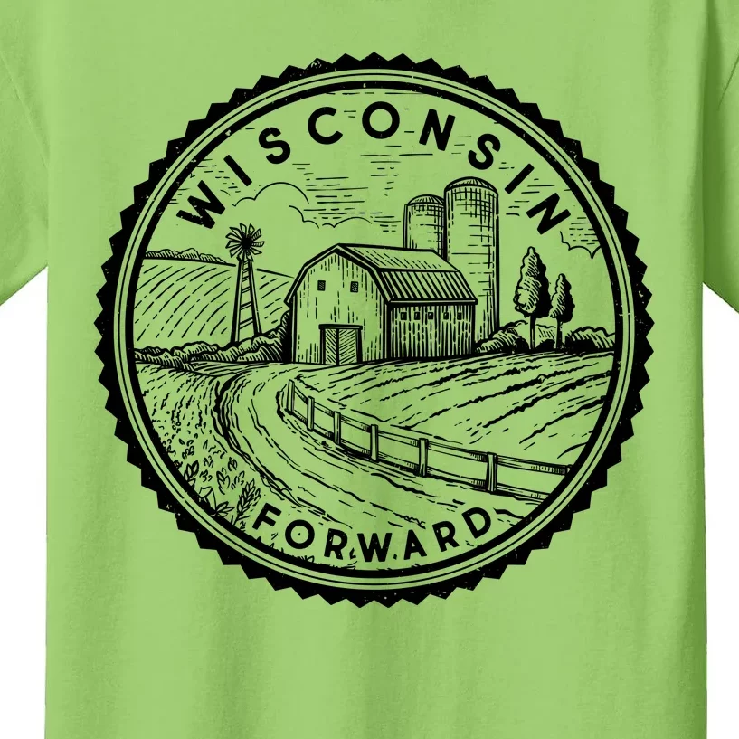 Vintage Wisconsin Forward Farmland Emblem Seal Kids T-Shirt