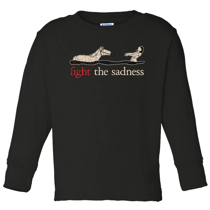 Vintage White Fight The Sadness Horse Girl Toddler Long Sleeve Shirt