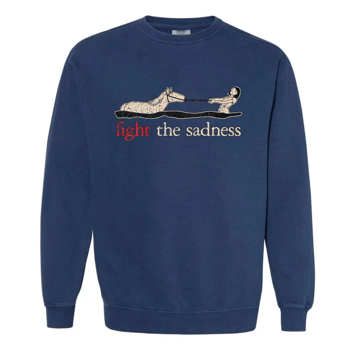 Vintage White Fight The Sadness Horse Girl Garment-Dyed Sweatshirt