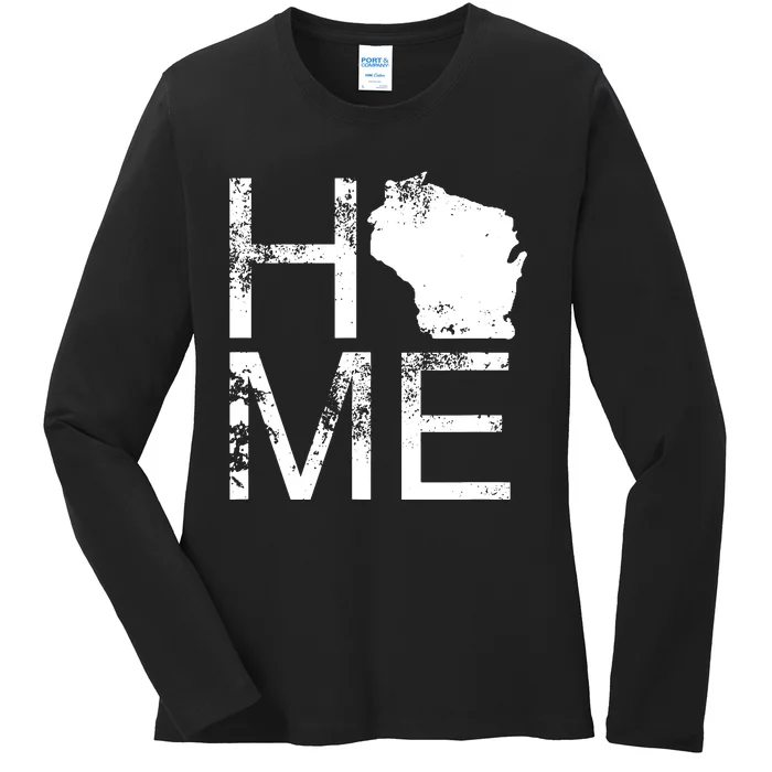 Vintage Wisconsin Home Map In Place Of O Wi State Wisconsin Ladies Long Sleeve Shirt