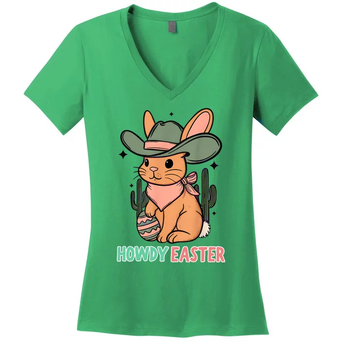 Vintage Western Howdy Easter 2024 Women's V-Neck T-Shirt