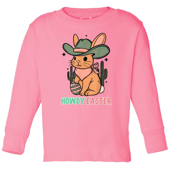 Vintage Western Howdy Easter 2024 Toddler Long Sleeve Shirt