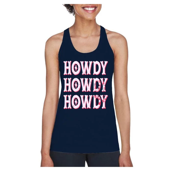 Vintage White Howdy Rodeo Western Country Southern Cowgirl Women's Racerback Tank