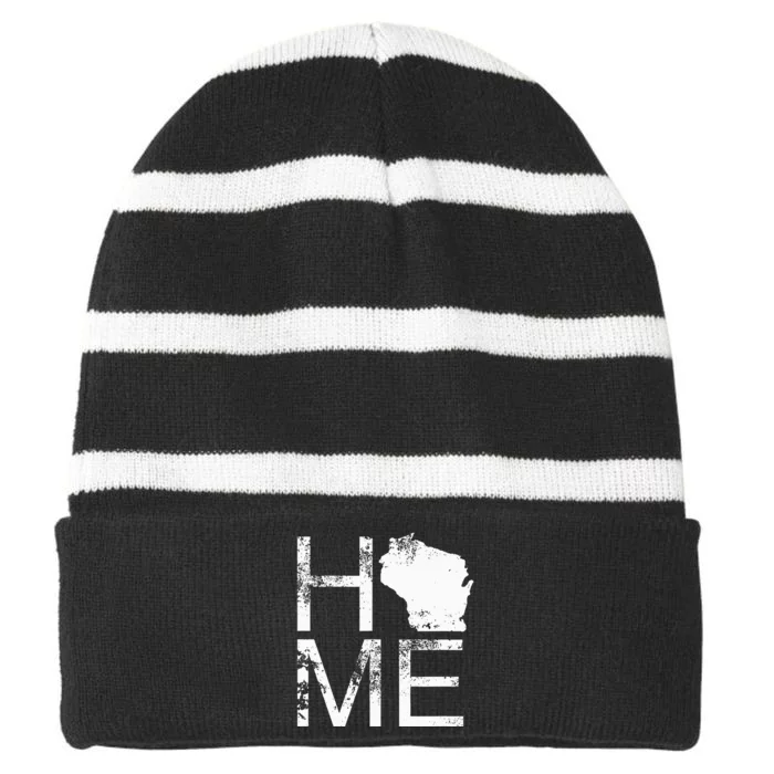 Vintage Wisconsin Home Map In Place Of O Wi State Wisconsin Striped Beanie with Solid Band