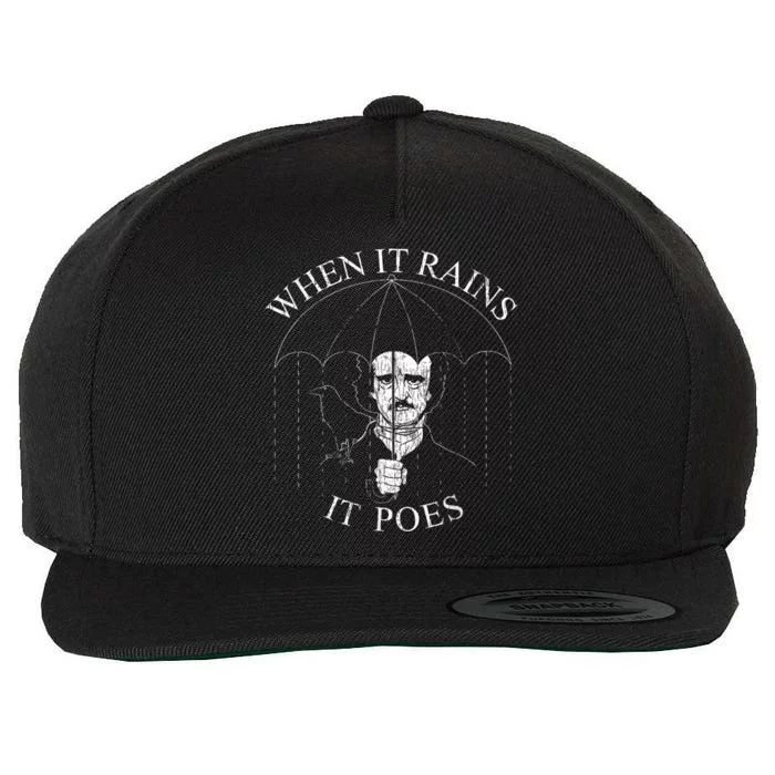 Vintage When It Rains It Poes Funny Edgar Allan Poe Wool Snapback Cap