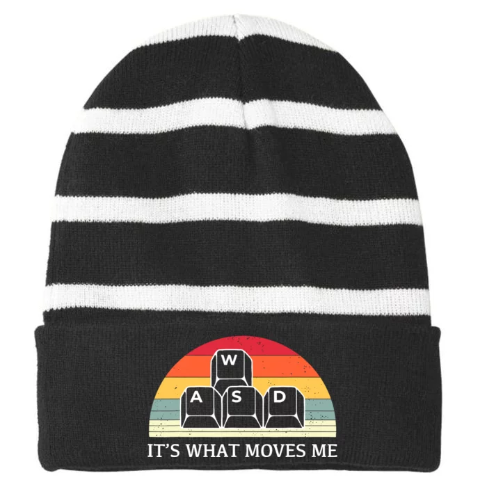 Vintage Wasd ItS What Moves Me Keycaps Computer Video Gamer Striped Beanie with Solid Band