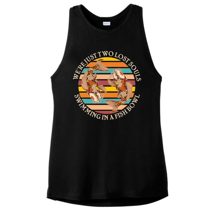 Vintage We're Just Two Lost Souls Swimming In A Fish Bowl Koi Fish Ladies Tri-Blend Wicking Tank