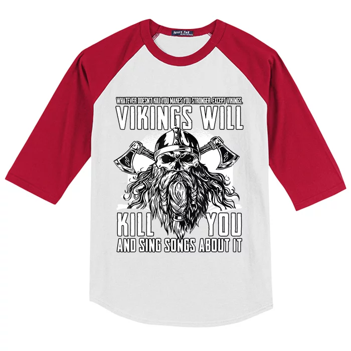 Vikings Will Kill You And Sing Songs About It Funny Viking Kids Colorblock Raglan Jersey