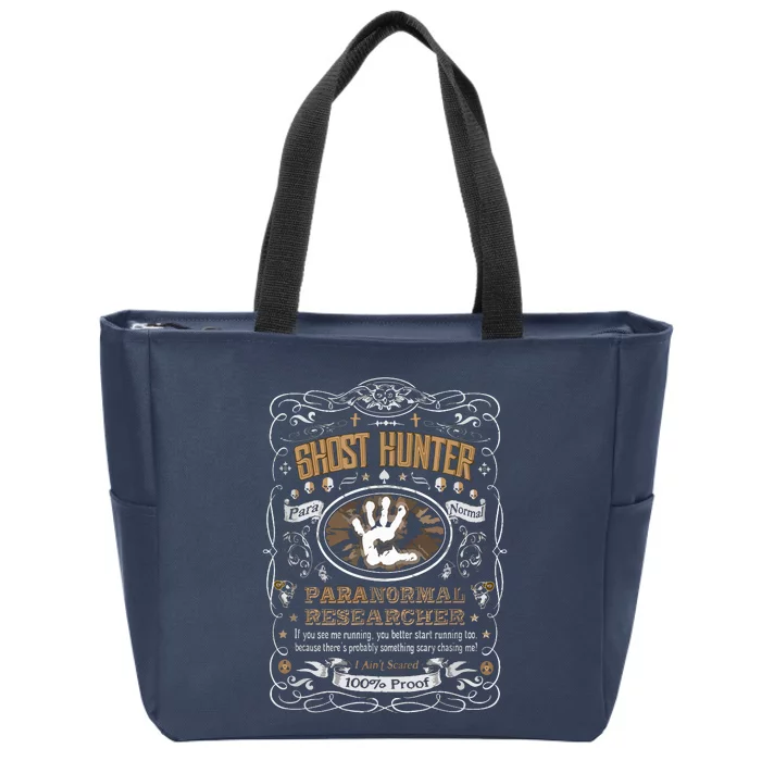 Vintage Whiskey Label Ghost Hunter Zip Tote Bag