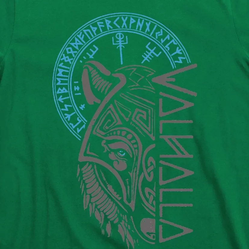 Valhalla Wolf Mask Odin Runes Norse Compass Viking T-Shirt