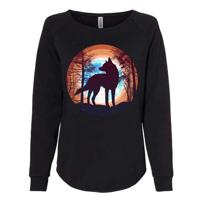 Vintage Wolf Moon Forest Womens California Wash Sweatshirt