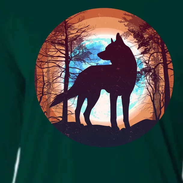 Vintage Wolf Moon Forest Cooling Performance Long Sleeve Crew