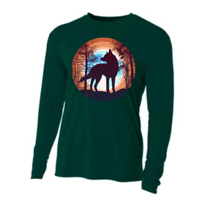 Vintage Wolf Moon Forest Cooling Performance Long Sleeve Crew