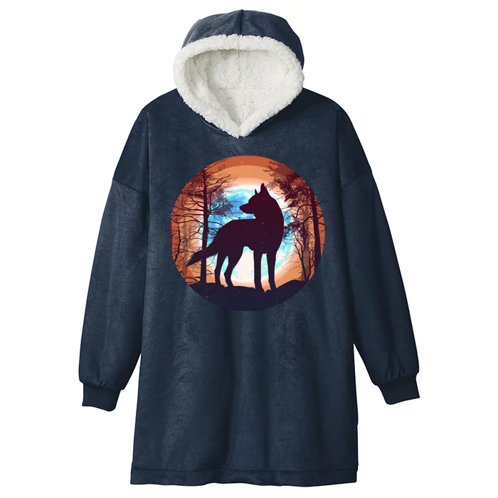 Vintage Wolf Moon Forest Hooded Wearable Blanket