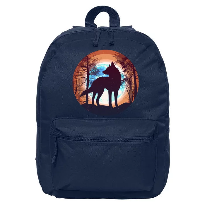 Vintage Wolf Moon Forest 16 in Basic Backpack