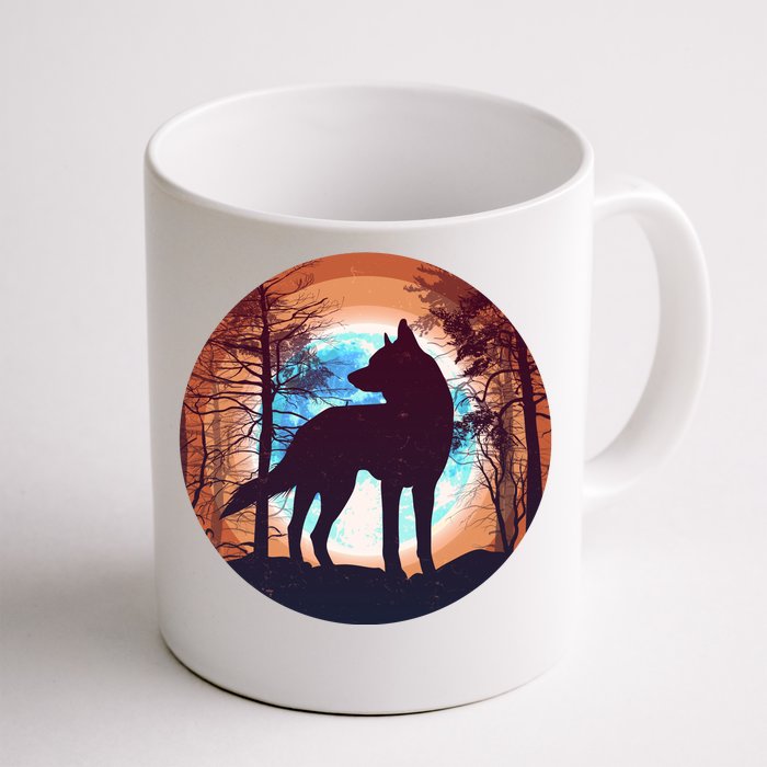 Vintage Wolf Moon Forest Front & Back Coffee Mug