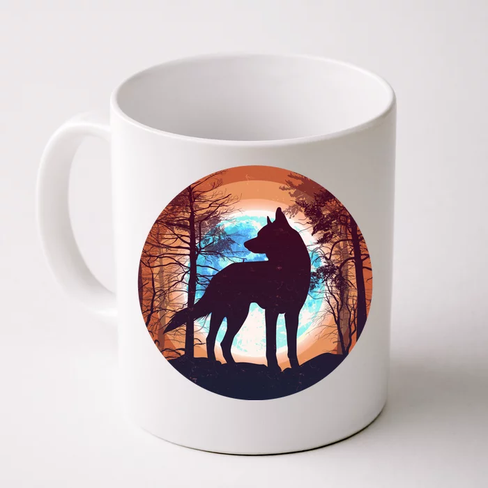 Vintage Wolf Moon Forest Front & Back Coffee Mug