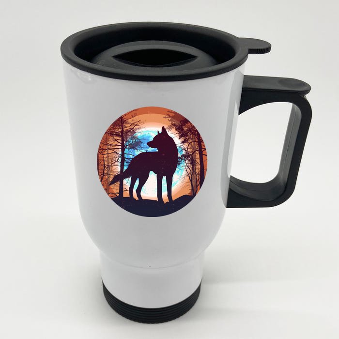 Vintage Wolf Moon Forest Front & Back Stainless Steel Travel Mug