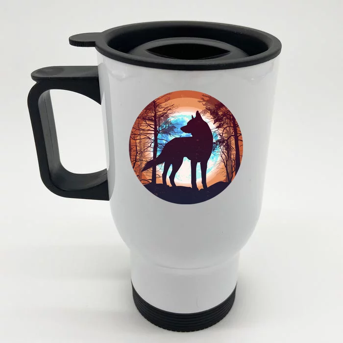 Vintage Wolf Moon Forest Front & Back Stainless Steel Travel Mug