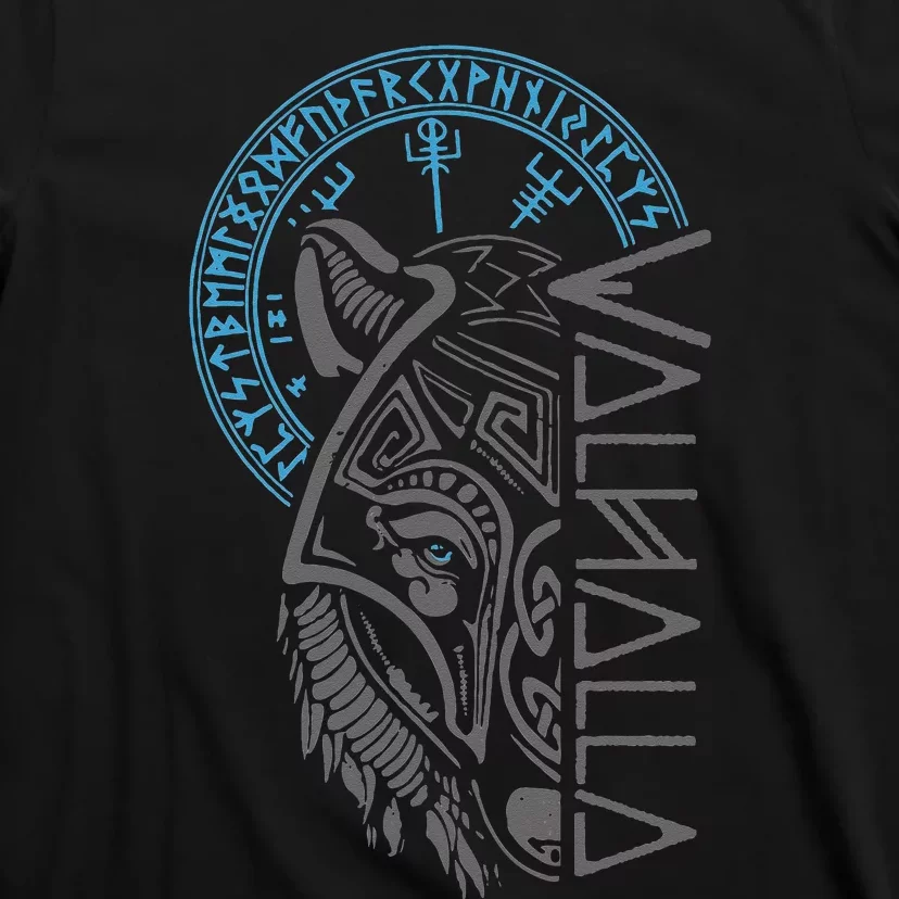 Valhalla Wolf Mask Odin Runes Norse Compass Viking T-Shirt