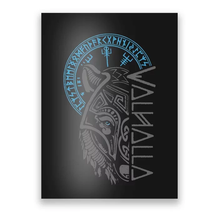 Valhalla Wolf Mask Odin Runes Norse Compass Viking Poster