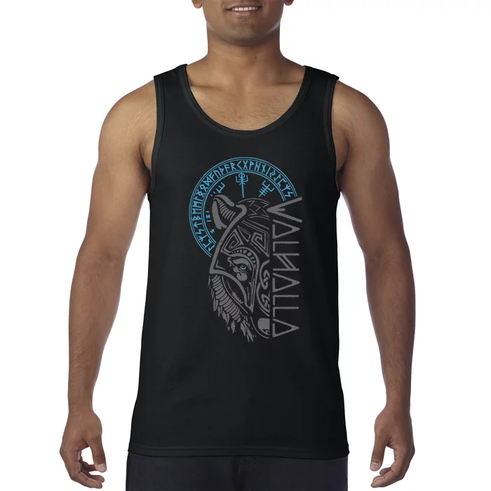 Valhalla Wolf Mask Odin Runes Norse Compass Viking Tank Top