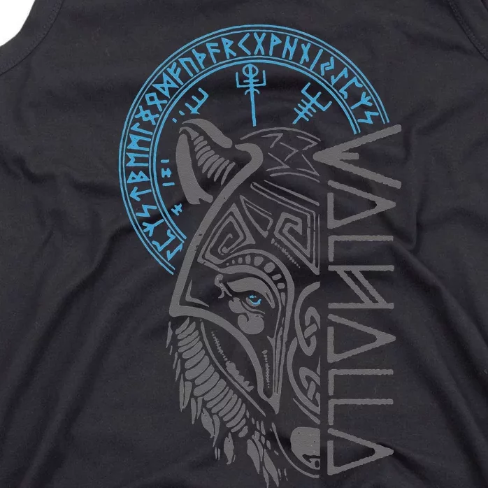 Valhalla Wolf Mask Odin Runes Norse Compass Viking Tank Top