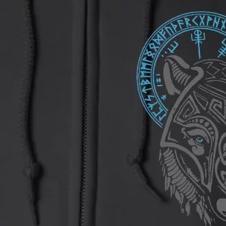 Valhalla Wolf Mask Odin Runes Norse Compass Viking Full Zip Hoodie