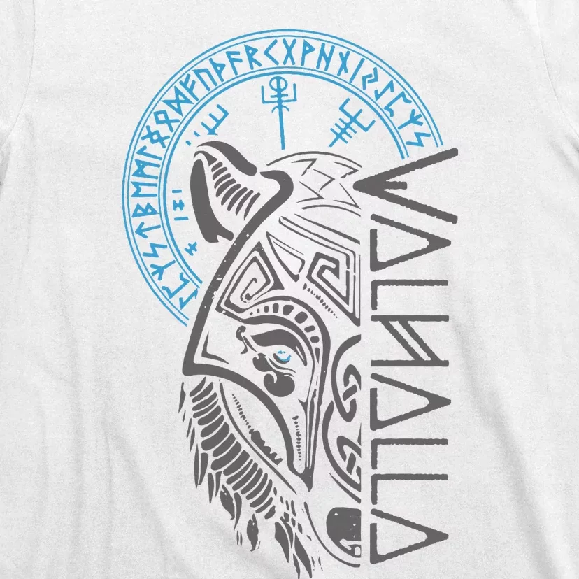 Valhalla Wolf Mask Odin Runes Norse Compass Viking T-Shirt