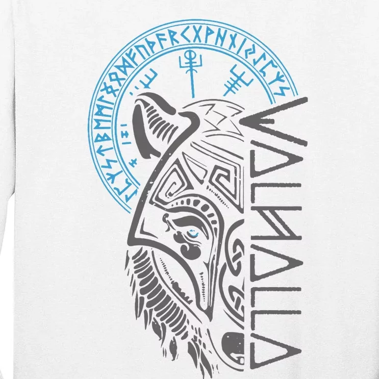 Valhalla Wolf Mask Odin Runes Norse Compass Viking Tall Long Sleeve T-Shirt