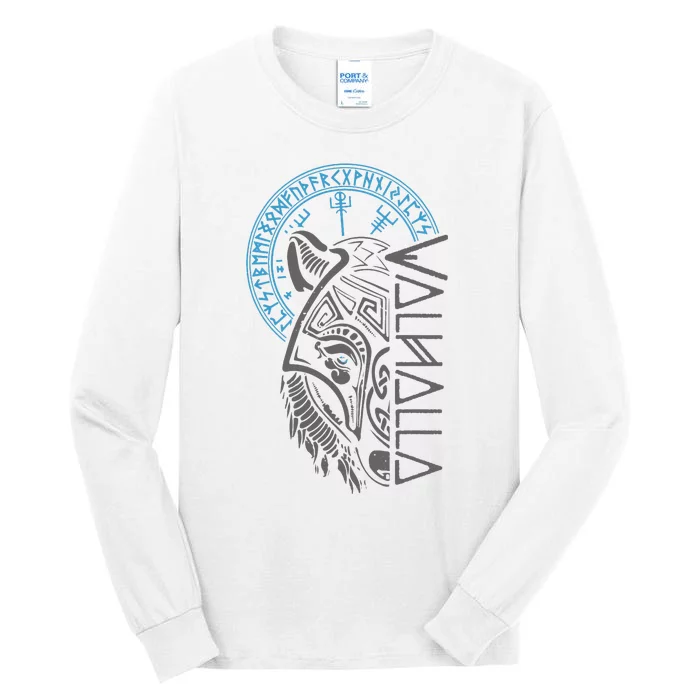 Valhalla Wolf Mask Odin Runes Norse Compass Viking Tall Long Sleeve T-Shirt