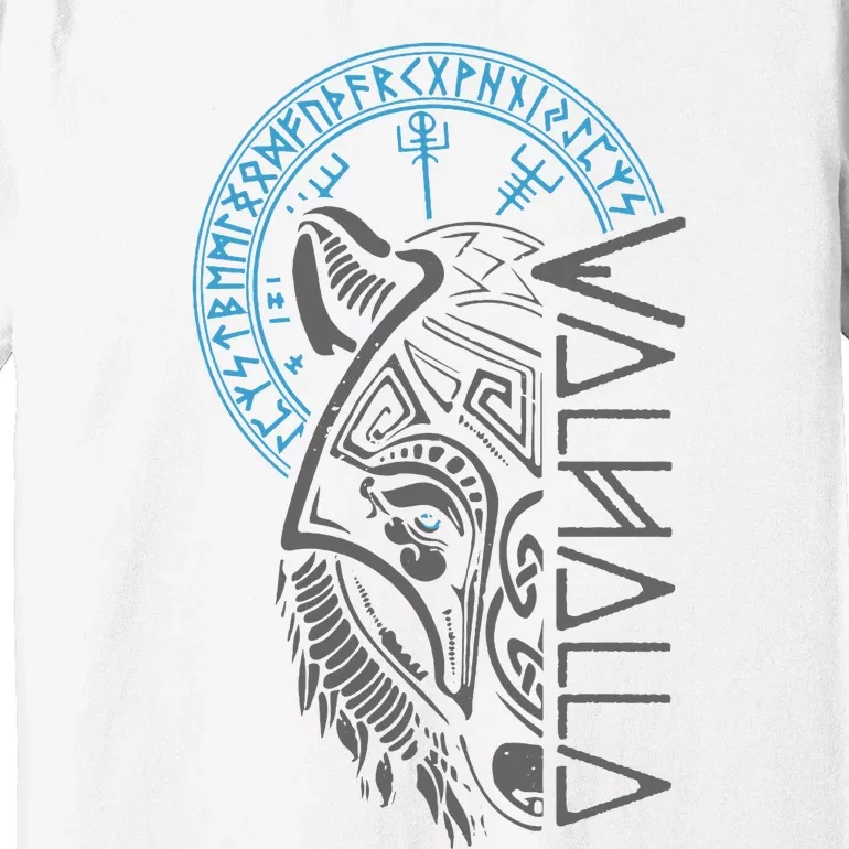 Valhalla Wolf Mask Odin Runes Norse Compass Viking Premium T-Shirt