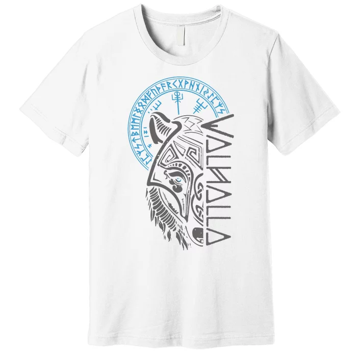 Valhalla Wolf Mask Odin Runes Norse Compass Viking Premium T-Shirt